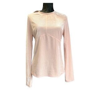 Fabletics Velour Seamed Long Sleeve Top Natural Blush Pink  Large NEW